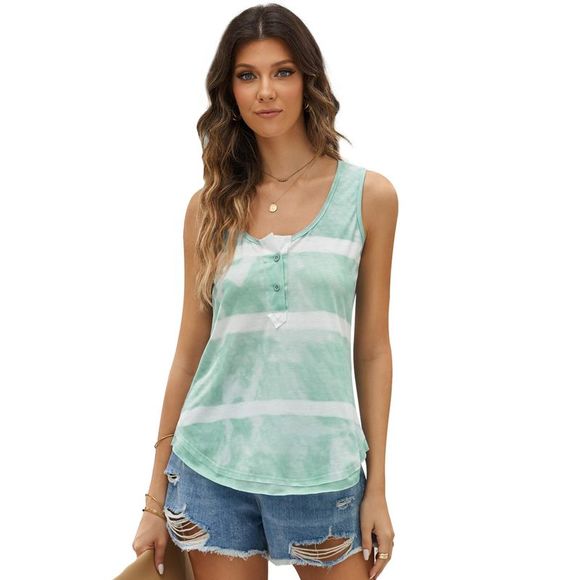 Azura Exchange  Green Tie Dyed Buttoned Round Neck Tank Top - Picture 6 of 7